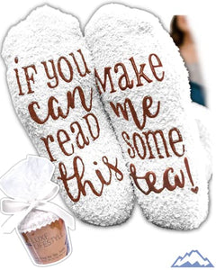 Birthday Gifts for Women “If You Can Read This Bring Me Some Tea! ” Funny Gifts for Her - Warm Fluffy Novelty Cupcake Socks Christmas Presents for Mum - Friendship Valentines, Mothers Day gifts ideas