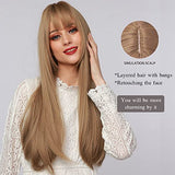 Esmee 24" Synthetic Wigs for Women Dark Roots Long Wig with Bangs Ombre Wavy Hair Realistic Simulation Scalp Middle Part