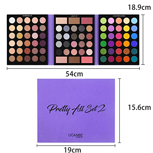 UCANBE Professional 86 Colors Eyeshadow Palette with 15pcs Makeup Brushes Set Matte Glitter Long Lasting Highly Pigmented Waterproof Contour Blush Powder Highlighter All in One