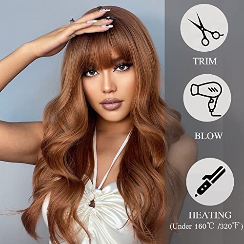 Esmee 24" Synthetic Wigs for Women Dark Roots Long Wig with Bangs Ombre Wavy Hair Realistic Simulation Scalp Middle Part