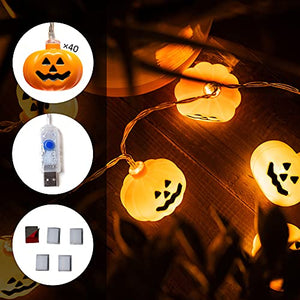 Halloween Lights String 40 LED 5.4M Pumpkin Lights with 8 Lighting Modes Indoor Outdoor Decorations