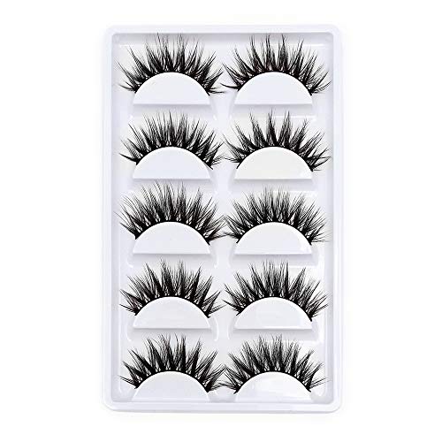 False Eyelashes, 3D Faux Mink Fake Eyelashes Handmade Dramatic Thick Crossed Cluster False Eyelashes Black Nature Fluffy Long Soft Reusable(5 Pairs)