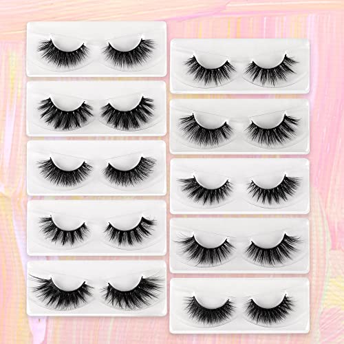 Newcally Lashes False Eyelashes Natural 3D Faux Mink Eye Lashes 10 Pairs 10 Styles Fluffy Wispy Fake Eyelashes Dramatic Handmade Reusable Lashes Pack with 10 Portable Eyelash Boxes