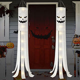 180CM Halloween Windsocks with Light 2 Sets Halloween Windsock Flags for Hanging Halloween Decoration Hanging Windsocks with Double Sides Ghost Design for Door Garden Window Yard Outdoor Decor