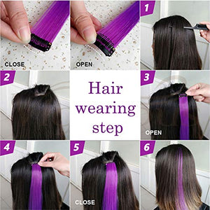 Rhyme Colored Hair Extensions Clip in For Girls Kids Women Hair Accessories Wig Hairpieces Christmas Halloween Gift birthday Cosplay Hairstyles 8 Pieces (Pink Purple Blue Teal)