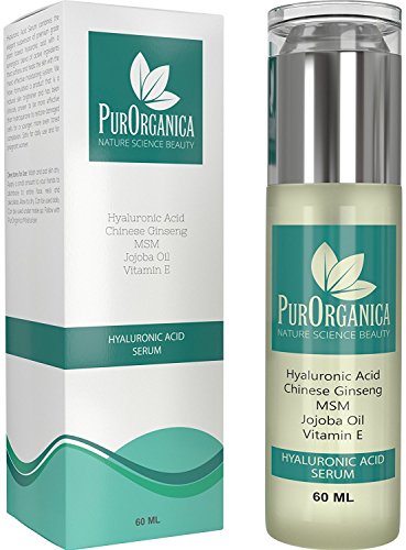 PurOrganica Hyaluronic Acid Face Serum - Huge 60 ML Bottle - The Best Anti Ageing & Anti Wrinkle Serum - This Premium Organic Serum Will Plump, Hydrate & Brighten Skin While Filling In Those Fine Lines & Wrinkles - It Works or Your Money Back Guarantee