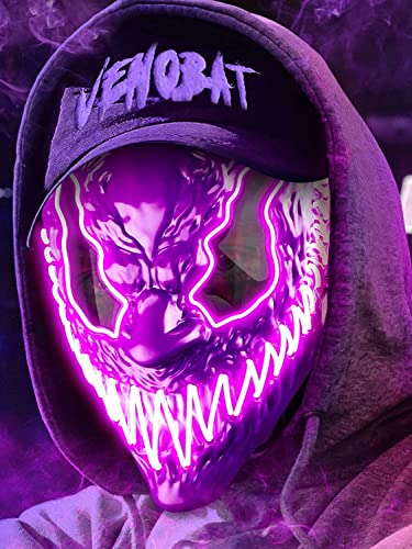 Venobat LED Halloween Mask, Scary Light Up Mask for Men Women Kids Adult with 3 Lighting Modes Glowing Neon Mask Dark and Evil Glowing Eyes Cosplay Costume Masquerade Parties Carnival