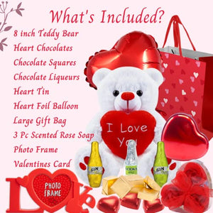 Valentines Gifts for Him - Large Valentines Teddy, Valentines Chocolates, Photo Frame, Foil Balloon, Large Gift Bag, Valentines Card - Valentines Hampers for Men, Boyfriend, Husband