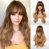 Esmee 24" Synthetic Wigs for Women Dark Roots Long Wig with Bangs Ombre Wavy Hair Realistic Simulation Scalp Middle Part