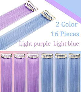 Rhyme Colored Hair Extensions Clip in For Girls Kids Women Hair Accessories Wig Hairpieces Christmas Halloween Gift birthday Cosplay Hairstyles 8 Pieces (Pink Purple Blue Teal)