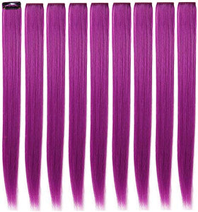 Rhyme Colored Hair Extensions Clip in For Girls Kids Women Hair Accessories Wig Hairpieces Christmas Halloween Gift birthday Cosplay Hairstyles 8 Pieces (Pink Purple Blue Teal)