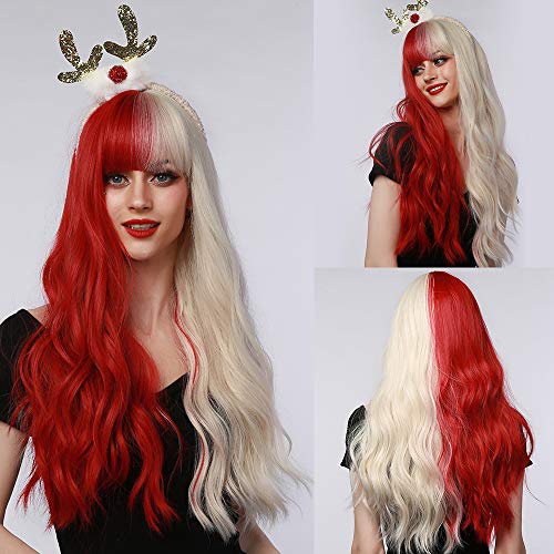 Esmee 24" Synthetic Wigs for Women Dark Roots Long Wig with Bangs Ombre Wavy Hair Realistic Simulation Scalp Middle Part