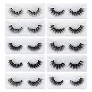 Newcally Lashes False Eyelashes Natural 3D Faux Mink Eye Lashes 10 Pairs 10 Styles Fluffy Wispy Fake Eyelashes Dramatic Handmade Reusable Lashes Pack with 10 Portable Eyelash Boxes