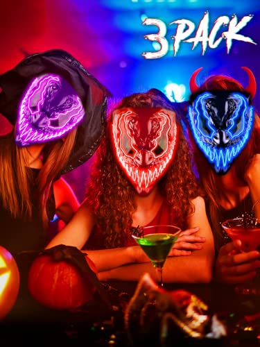 Venobat LED Halloween Mask, Scary Light Up Mask for Men Women Kids Adult with 3 Lighting Modes Glowing Neon Mask Dark and Evil Glowing Eyes Cosplay Costume Masquerade Parties Carnival