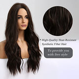 HAIRCUBE Long Curly Brown Wigs for Women Synthetic Hair Wig Middle Parting