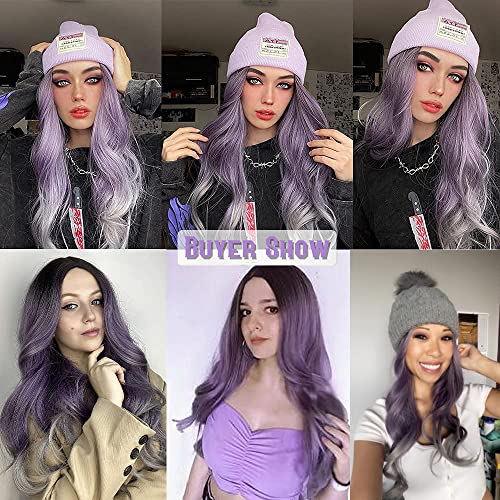 Esmee 24 Inches Long Wavy Mixed Silver Grey Synthetic Hair Wigs for Women Ombre Wig with Dark Roots for Daily Party Cosplay Use