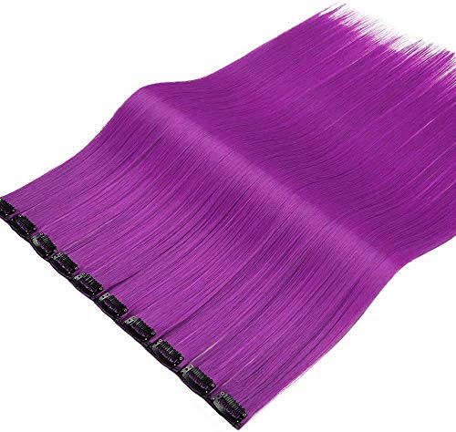 Rhyme Colored Hair Extensions Clip in For Girls Kids Women Hair Accessories Wig Hairpieces Christmas Halloween Gift birthday Cosplay Hairstyles 8 Pieces (Pink Purple Blue Teal)