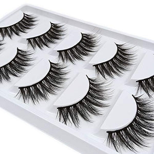 False Eyelashes, 3D Faux Mink Fake Eyelashes Handmade Dramatic Thick Crossed Cluster False Eyelashes Black Nature Fluffy Long Soft Reusable(5 Pairs)