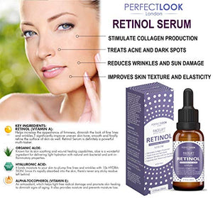 Retinol Serum High Strength with Hyaluronic Acid - FACELIFT SPECIALIST by PERFECT LOOK LONDON. Professional Anti Ageing and Anti Wrinkle for Face. Treats Acne Scars, Fine Lines and Dark Circles