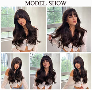 Esmee 24" Synthetic Wigs for Women Dark Roots Long Wig with Bangs Ombre Wavy Hair Realistic Simulation Scalp Middle Part