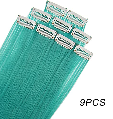 Rhyme Colored Hair Extensions Clip in For Girls Kids Women Hair Accessories Wig Hairpieces Christmas Halloween Gift birthday Cosplay Hairstyles 8 Pieces (Pink Purple Blue Teal)