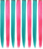 Rhyme Colored Hair Extensions Clip in For Girls Kids Women Hair Accessories Wig Hairpieces Christmas Halloween Gift birthday Cosplay Hairstyles 8 Pieces (Pink Purple Blue Teal)