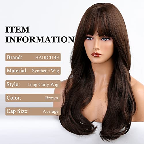 HAIRCUBE 20 Inch Nature Straight Ombre Wigs for White Women Black Root with Brown Hair Synthetic Wigs