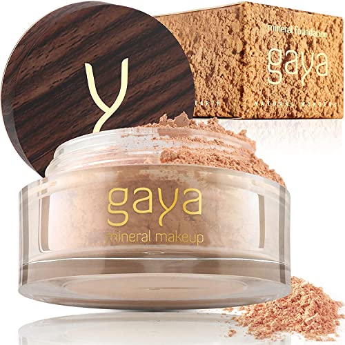 Vegan Buildable Mineral Powder Foundation– Light to Full Coverage, Cruelty-Free Face Makeup Enhances All Skin Types – Smooth Natural-Looking Makeup Foundation Doesn’t Clog Pores by Gaya Cosmetics