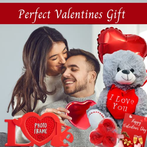 Valentines Gifts for Him - Large Valentines Teddy, Valentines Chocolates, Photo Frame, Foil Balloon, Large Gift Bag, Valentines Card - Valentines Hampers for Men, Boyfriend, Husband