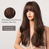 Esmee 24" Synthetic Wigs for Women Dark Roots Long Wig with Bangs Ombre Wavy Hair Realistic Simulation Scalp Middle Part