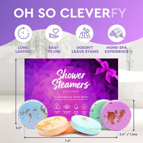 Cleverfy Shower Steamers Aromatherapy Christmas Gifts for Women - Pack of 6 Shower Bombs - Relaxation and Pamper Gifts for Women, Mum or Best Friend - Purple Gift Set with Lavender Essential Oils