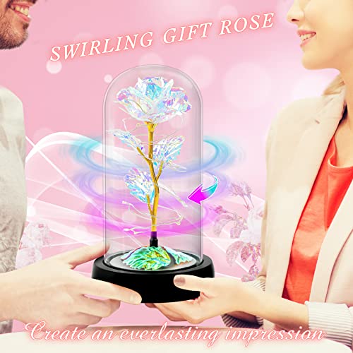 Valentines Day Gifts For Her,Valentines Rose Flower Gifts For Women,Valentines Gifts Birthday Gifts,Valentine's Day Roses Gifts For Mom Girlfriend Wife,Colorful Rainbow Light Up Rose In A Glass Dome