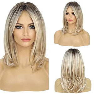 HAIRCUBE Long Blonde Wigs for Women Synthetic Hair Wig with Fringe Ombre Color