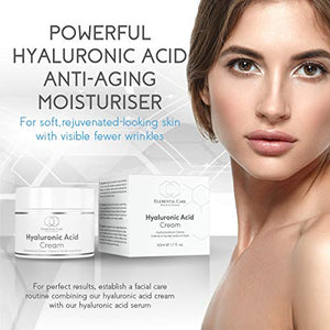 Hyaluronic Acid Face Cream Vegan - 50ml Opal Glass Jar - Total Age Repair Night + Eye Cream - Anti-Aging Skin Care Made in Germany - Moisturiser for Women with Aloe Vera + Vitamin E