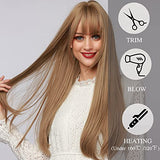 Esmee 24" Synthetic Wigs for Women Dark Roots Long Wig with Bangs Ombre Wavy Hair Realistic Simulation Scalp Middle Part