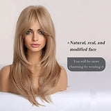 HAIRCUBE Long Blonde Wigs for Women Synthetic Hair Wig with Fringe Ombre Color