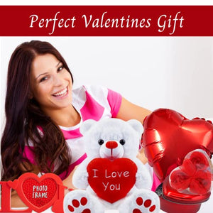 Valentines Gifts for Him - Large Valentines Teddy, Valentines Chocolates, Photo Frame, Foil Balloon, Large Gift Bag, Valentines Card - Valentines Hampers for Men, Boyfriend, Husband