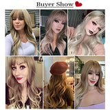 Esmee 24" Synthetic Wigs for Women Dark Roots Long Wig with Bangs Ombre Wavy Hair Realistic Simulation Scalp Middle Part