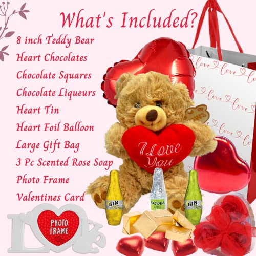 Valentines Gifts for Him - Large Valentines Teddy, Valentines Chocolates, Photo Frame, Foil Balloon, Large Gift Bag, Valentines Card - Valentines Hampers for Men, Boyfriend, Husband