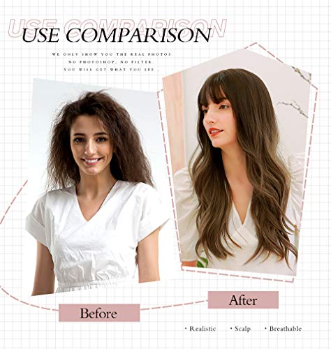 Esmee 24" Synthetic Wigs for Women Dark Roots Long Wig with Bangs Ombre Wavy Hair Realistic Simulation Scalp Middle Part