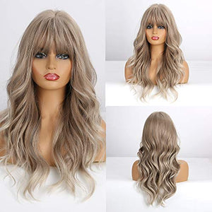 Esmee 24" Synthetic Wigs for Women Dark Roots Long Wig with Bangs Ombre Wavy Hair Realistic Simulation Scalp Middle Part