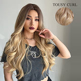 Esmee 24 Inches Long Wavy Mixed Silver Grey Synthetic Hair Wigs for Women Ombre Wig with Dark Roots for Daily Party Cosplay Use