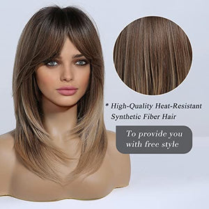 HAIRCUBE Long Blonde Wigs for Women Synthetic Hair Wig with Fringe Ombre Color