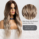 HAIRCUBE Long Curly Brown Wigs for Women Synthetic Hair Wig Middle Parting