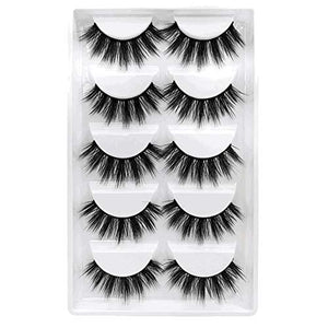 False Eyelashes, 3D Faux Mink Fake Eyelashes Handmade Dramatic Thick Crossed Cluster False Eyelashes Black Nature Fluffy Long Soft Reusable(5 Pairs)