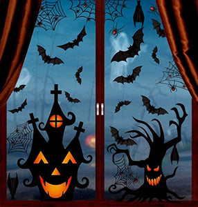 LOKIPA Halloween Window Clings Stickers, 7Sheet Halloween Bats Spiders Window Cling Sticker Decal for Halloween Window Decoration