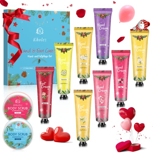 Gift Sets for Women, Upgraded 10Pcs Hand Cream Gift Set w/Foot Cream & Body Scrub, Hand Lotion Travel Size Care Moisturizing Hand Cream Set for Very Dry Hands, Valentine's Day Gifts for Her