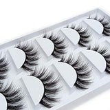 False Eyelashes, 3D Faux Mink Fake Eyelashes Handmade Dramatic Thick Crossed Cluster False Eyelashes Black Nature Fluffy Long Soft Reusable(5 Pairs)