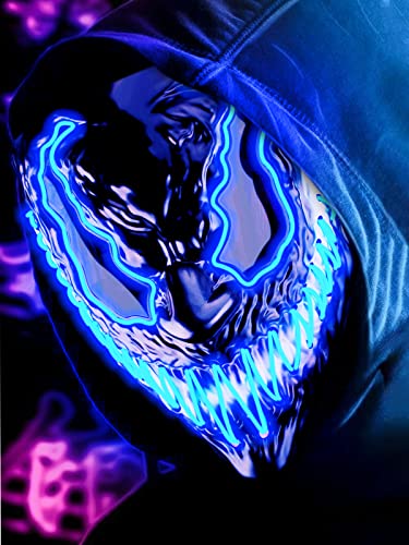 Venobat LED Halloween Mask, Scary Light Up Mask for Men Women Kids Adult with 3 Lighting Modes Glowing Neon Mask Dark and Evil Glowing Eyes Cosplay Costume Masquerade Parties Carnival