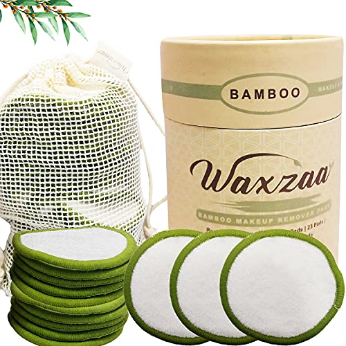 Waxzaa Reusable Makeup Remover Pads 23 Pack 100% Organic Cotton Pads, Bamboo Face Pads with washable Laundry Bag & Storage, Eco Friendly Cleansing Face Beauty Products for All Skin Type Adults & Kids